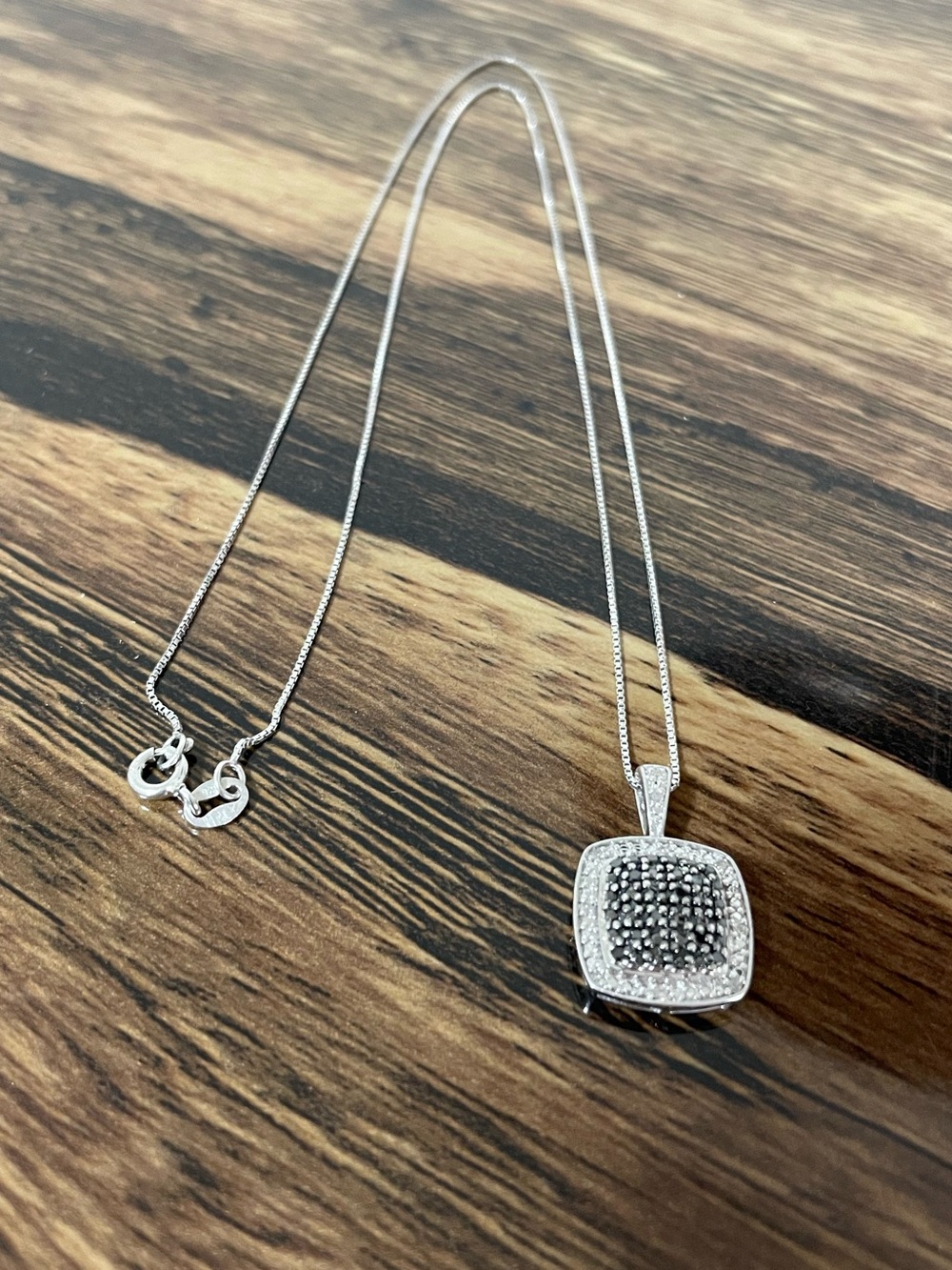 Sterling Silver Square Pave Pendant Necklace